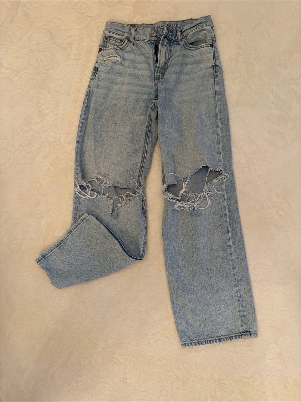 American Eagle Outfitters Light Blue Ripped Straight Leg Jeans